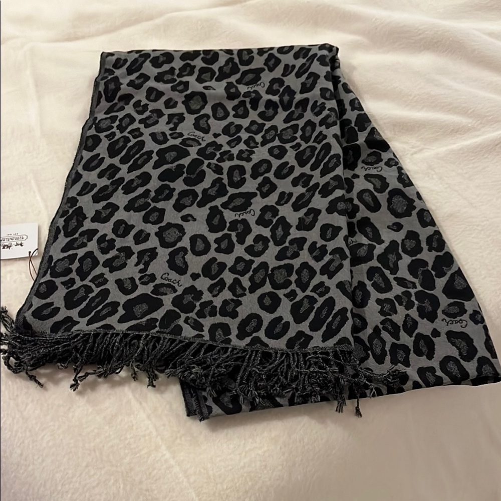 Coach Gray and Black Leopard Print Scarf